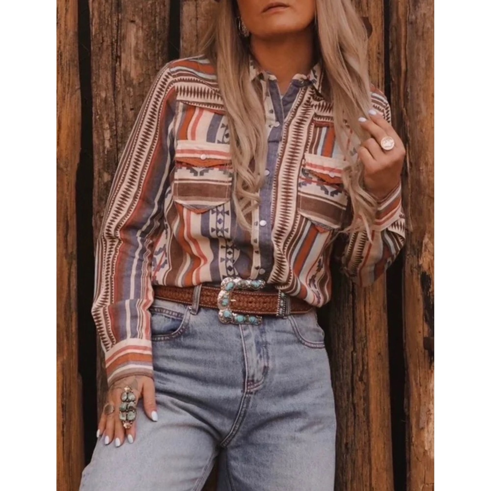Cotton & Rye sz L Vintage Rodeo Snap Button Up Pocket Shirt Southwestern Cowboy